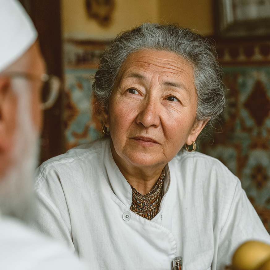 Katta yoshdagi ayol sog'lom ovqat bilan